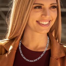 LIFETIME JEWELRY Beveled Italian Figaro Chain for Men & Women 24k Real Gold Plated Gold Necklace 16 to 36 Inch (20 inches, 5.5mm, White Gold)