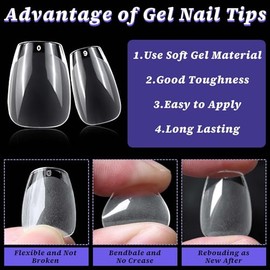 240pc Extra Short Gel Nail Tips Coffin Fake Nails Clear Press ons Nail, XS Short Coffin Nails Tips Acrylic Nails Extension Soft Gel Nails Tip Full Cover False Nail Clear Artficial Fingernails