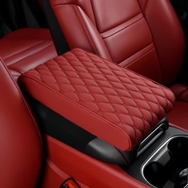 Yiocinio Car Leather Waterproof Center Console Seat Arm Rest Cover Auto Memory Foam Cotton Height Armrest Box Pad, 6 Colors, 2 Sizes (Red, 12.6"x6.3"x2")