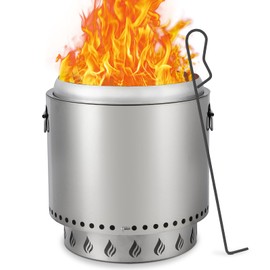 Smokeless Fire Pit, 16.5 Inch Portable Outdoor Firepit, Stainless Metal Steel Wood Burning Fireplaces with Removable Ash Pan and Poker, for Outside Bonfire Backyard Patio Camping