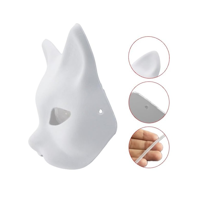 10pcs Cat Masks Therian Masks made of White Paper for