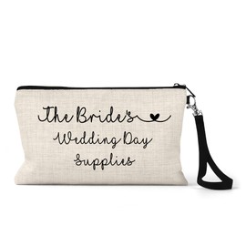 Bride Makeup Bag, Wedding Day Supplies, Bride Gifts, Bride to Be Cosmetic Bag for Wedding Day, Daughter Bridal Party Engagement Gift, Travel Cosmetic Pouch, 15 x 24 cm