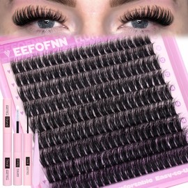 Eefofnn Fluffy Eyelash Clusters Natural Cluster Eyelash Extensions Kit D Curl Lash Clusters Kit Bond and Seal Lash Glue Tweezers 10-16mm Volume Individual Lashes Kit 207pcs Wispy Cluster Lashes