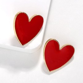 Heart Romance Enamel Big Statement Stud Earring Colorful Minimalism Geometric Jewelry Idea Gifts for Mom Lover Friends Women - Red