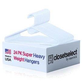 Super Heavy Duty Plastic Hangers, Made in USA, White Super Heavy Weight Hanger, 24 Pack