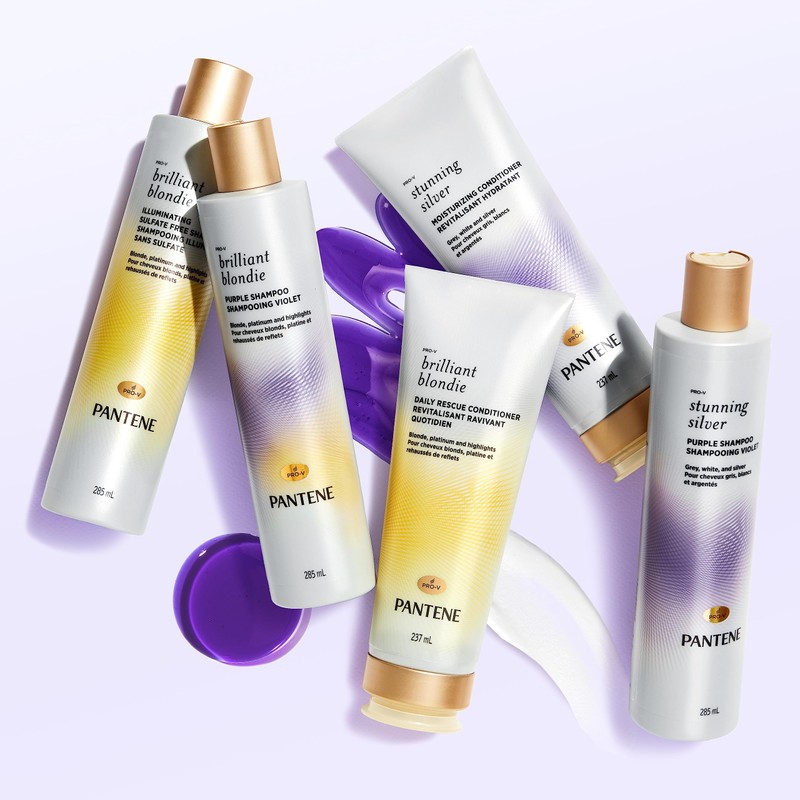 Pantene Stunning Silver Brightening Purple Shampoo for Dyed Gray and