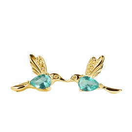 Hummingbird Earrings, Bird Dangle Stud with Aqua Crystal and Rhinestone Wings Elegant Animal Cute Jewelry Gifts for Women Hummingbirds Lovers