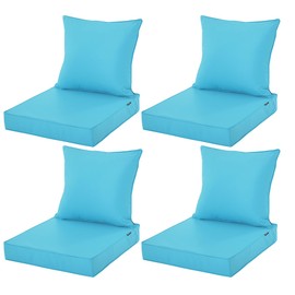 Comcaver Patio Cushions for Outdoor Furniture, Fade and Weather Resistant Deep Seat and Backrest Cushion Set for Chair Sofa Couch Swing, 19x19 Inch, Teal, Set of 4