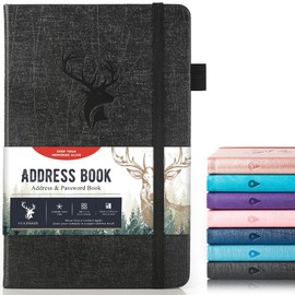 Address Book with Alphabetical Tabs，Hardcover Small Passwordbook，Phone Book Contact Book Large Print for Phone Numbers，Internet Website Logins，Address Books for Seniors 5"*7.6"-Black
