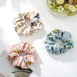 Jewemia Hair Scrunchies for Women Floral Hair Bands Elastic Bracelet Ponytail Holders Hair Accessories for Women and Girls 6Pcs (Flower-8)