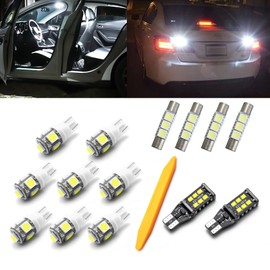 Xotic Tech 14pcs White LED Interior Map Dome Vanity Mirror/Visor Door Trunk Lights + License Plate Reverse Backup Lights Bulbs Package Kit + Install Tool Compatible with Honda Accord 2013-2017