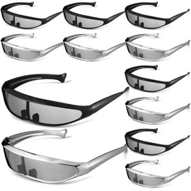 Copkim 12 Pairs 80s Futuristic Narrow Cyber Visor Sunglasses Futuristic Narrow Shield Sunglasses Glasses Accessories for Women Men Future Style Costume Cosplay