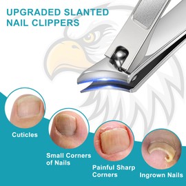Toenail Clippers for Thick Toenails/Seniors - Heavy Duty Angled Head Nail Clippers for Men, Large Wide Jaw Ingrown Toenail Clippers, Long Handle Sharp Slanted Curved Blade Nail Cutter 5PCS
