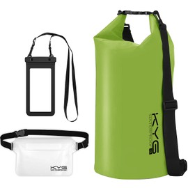 KYG Borsa Impermeabile a Tracolla Regolabile Dry Bag 5L/10L/20L Kit 3 in 1 Marsupio impermeabile, custodia per cellulare Waterproof Zaino Per Nuoto Trekking Surf Rafting Campeggio 10L Erba Verde