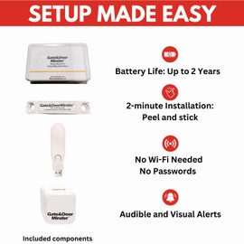 Gate & Door Minder Wireless Monitor for Swing/Sliding Gates & Doors, Easy 5-Minute Install, Notifies When Open, 24-Hour Protection