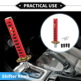 VekAuto Gear Shifter Knob Kit, 25cm Stick Shifter Lever Knob Universal for Automatic and Manual Vehicle Durable Aluminum Alloy Red with 4 Adapter