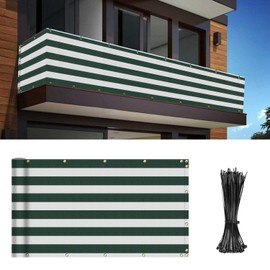 INFRANGE Balcony Privacy Fence Screen 3' x 147' Mesh Windscreen Fencing Shield Cover Included Cable Ties for Deck Apartment Porch Backyard Patio Outdoor, Green White Strip