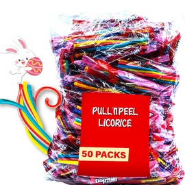 Pull-Apart Strawberry Blast Licorice Candy – 50-Piece Easter Pastel Bulk Pack, Perfect for Basket Stuffing, Spring Treats, Snack Size Chewy Candy, Individually Wrapped