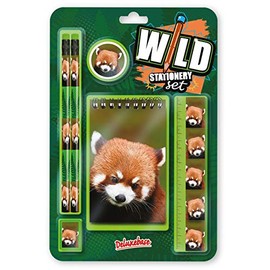 Wild Stationery Set - Red Panda from Deluxebase. Office and School Supplies Including 2 Pencils, Rubber Eraser, Sharpener, Ruler, and Cute Notebook with Animal Theme, Great Writing Resources.