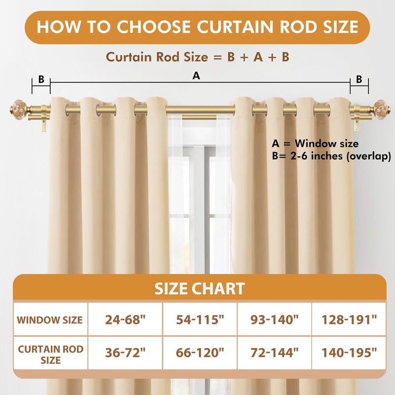 1 Inch Luxury Gold Double Curtain Rods 72-144 Inches (6