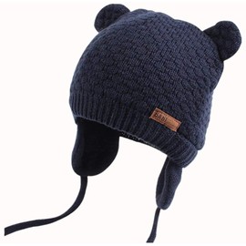 DRESHOW Unisex Baby Beanie Cap, Cute Bear Beanie with Earflaps for Toddlers, Warm for Autumn and Winter