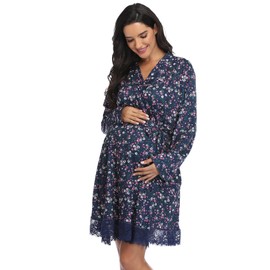 PENGEE Women's Nursing Robes Breastfeeding Bathrobes Maternity Nightgown Labor Delivery Postpartum Gown 3 in 1