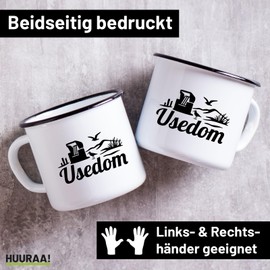 Huuraa Emaille Tasse Usedom Strandmotiv Geschenk 300ml Vintage Usedom Geschenkidee