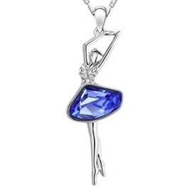 Goldenchen Fashion Jewelry Violet Crystal Ballet Dance Girl Pendant Necklace Ballerina with 18" Chain for Girls and Women (Sapphire)