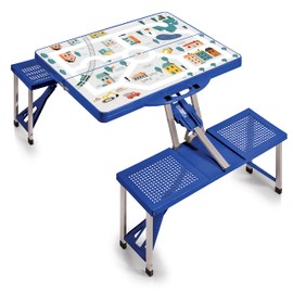 PICNIC TIME Folding Picnic, Camping, Outdoor Table with Umbrella Hole, 36.5 x 5 x 17.5, Play Town - Blue