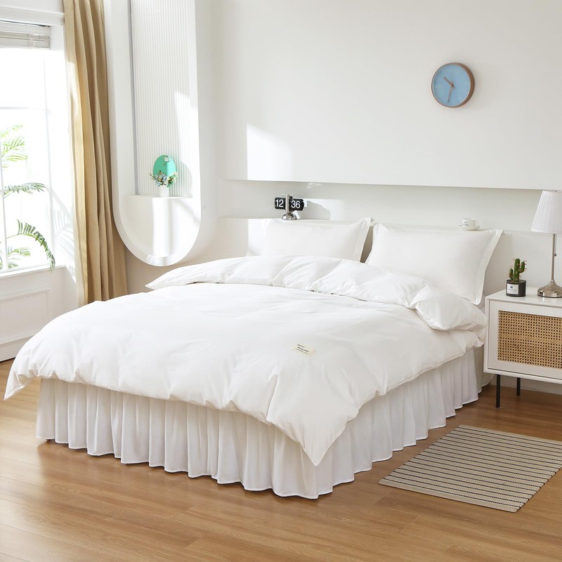 MEILA Wrap Around Bed Skirt Three Fabric Sides Elastic Dust