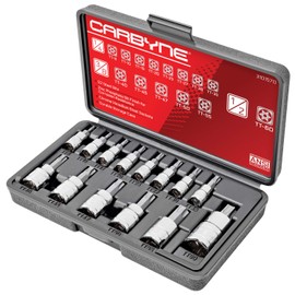 CARBYNE 14 Piece Tamper Proof Torx Bit Socket Set, T-8 to T-60 Sizes, S2 Steel Bits, CRV Sockets | 1/4-inch, 3/8-inch & 1/2-inch Drive