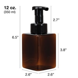 Ginger Lily Farms Foaming Soap Dispenser, Refillable Plastic Pump Bottles for Liquid Hand Soap, 12 oz. Amber Bottle with Black Pump, 2-Pack