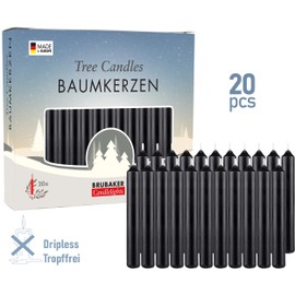 BRUBAKER Tree Candles - Pack of 20 - Black - 3¾ x ½ Inches (9.5 x 1.27cm) - Made in Europe - Christmas Wax Candles for Pyramids, Carousels & Chimes