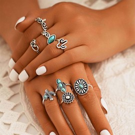 Turquoise Rings for Women Silver Western Statement Jewelry Stackable Knuckle Thumb Ring Western Outfit Accessories