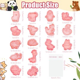 OT-NVWOZR 16pc Animal Cookie Cutters with Plunger Stamps Set, 3D Mini Cookie Stamp with 100pcs Self Sealing Cellophane Bags, Plastic Cracker Cutter Biscuit Cutters for Baking Molds Kids Birthday Party