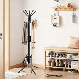 Outspurge Metal Coat Rack, Freestanding Coat Tree & Hall Tree with 15 Hooks, Sturdy Coat Rack Stand and Hat Rack, Coat Hanger for Entryway, Bedroom, Office for Jackets, Hats, Bags,Black