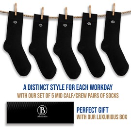 Easytwelve Men's Bamboo Rayon Dress Socks Size 8-13 black, 5 Pairs Mid Calf Crew Socks for Business & Casual, Premium Quality with Gift Box