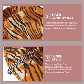 Cowboy Hat Tiger Hat with Adjustable Chin Strap, Wide Brim Hat Animal Cap for Men Women Cowgirl Carnival Cosplay Party Supplies