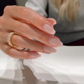 SXVME Light Grey False Nails Coffin, Medium Short Press on Nails Coffin, Khaki Glue on Nails Gel Fake Nails for Women, Short Ballerina Acrylic Nails for Daily Wear 24 Pcs