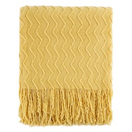 BATTILO HOME - Manta amarilla para sofá, manta dorada suave con textura, manta decorativa de punto mostaza para sofá cama, sala de estar, 50 x 60 pulgadas
