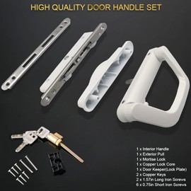 ALLYWASAI Sliding Patio Door Handle Set with Mortise Lock, Suitable for Sliding Glass Patio Door Thickness from 1.5in to 2in, 4-15/16" Screw Holes, Need to Drill, Reversible Design, Keyed, White