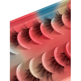 Half False Eyelashes Clear Band Russian Strip Lashes 10 Pairs D/DD Curl Wispy Fluffy Mink Eye Lashes Natural Faux Mink Eye Lashes Pack Reusable Fake Eyelash Extensions (DBZM5)
