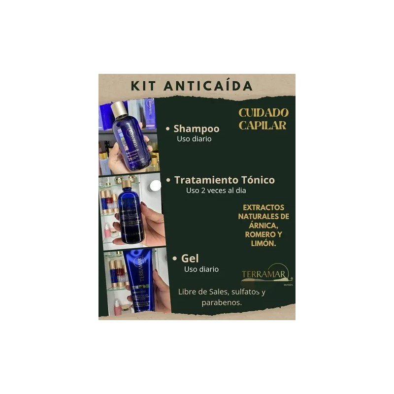 Pack 3 Set Anticaida Shampoo + Suero Crecimiento + Gel