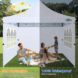 COBIZI 10x10ft Pop Up Canopy with 4 Removable Sidewalls, Easy Up Commercial Gazebos, Waterproof and UV50+ Gazebo with Portable Bag, Adjustable Leg Heights, Tents for Parties, with 4 sandbags