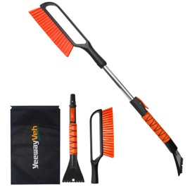 YeewayVeh 35" Ice Scraper for Car Windshield, Extendable Snow Brush with Foam Grip & Additional Handhold, 2 in 1 Detachable & Scratch-Free Snow Scrapers for Car Truck SUV, Orange