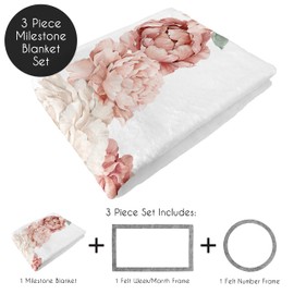 Sweet Jojo Designs Blush Pink Boho Shabby Chic Floral Girl Baby Milestone Blanket Newborn Monthly First Year Photo Growth Chart Infant Memory Gift Set Off White Bohemian Vintage Garden Flower Elegant