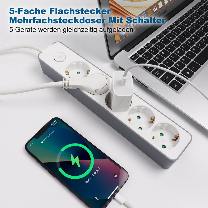 EXTRASTAR Flat Plug Multiple Socket 5-Way Multiple Socket Flat Plug