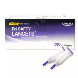 HLB 일회용 자동 랜싯 멸균 이올 자동 란셋 28G 1박스 100개 HLB Disposable Lancet for Blood Sampling 28G 100pcs/Box