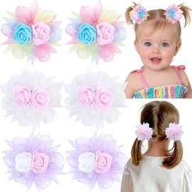 TOKUFAGU 6PCS Hair Bows for Girls, Flower Hair Clips Hair Accessories for Girls Toddler Bow with Alligator Clips for Kids Child Teens (Gradient light color)