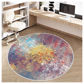 Office Chair Mat for Hardwood Floor, 4ft/48in Round Chair Rugs Floor Protectors, Desk Chair Mat for Rolling Chair, Anti-Slip Computer Chair Mat, Carpet Mats for Home Office(Colorful)